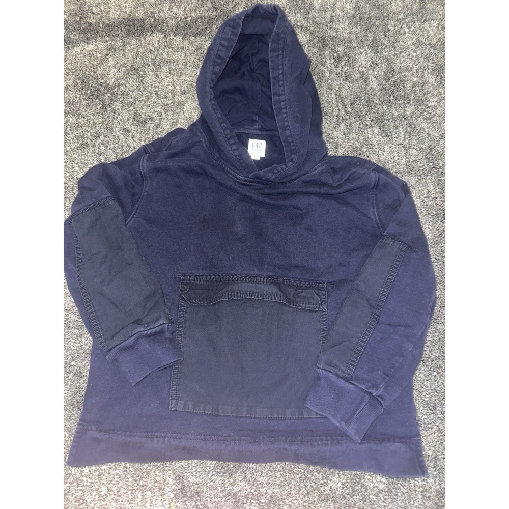 Gap Kids Hoodie Size 10 Navy Blue Boys Unisex Cargo Pocket Canvas Patch Flaw